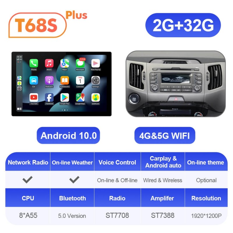 ISUDAR 2K 13.1 Inch Android 12 Car Radio For Kia/sportage 2010-2012 2016