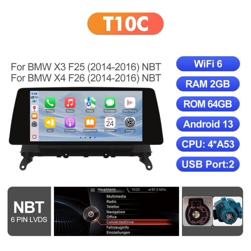 ISUDAR 10.33"Android 13 Car radio For BMW X3/F25 X4/F26 CIC NBT