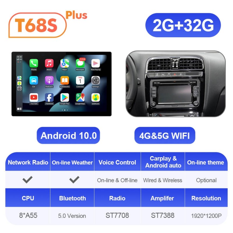 ISUDAR 2K 13.1 Inch 8 Core Android 12 Car Radio For VW/Volkswagen/POLO Sedan 2009-2017