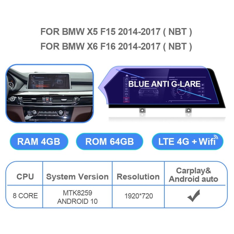 Android 11 Car Radio for BMW X5 F15 NBT System 2014-2017 Blue Anti G-lare Screen Multimedia GPS Navigation Carplay 12.3'