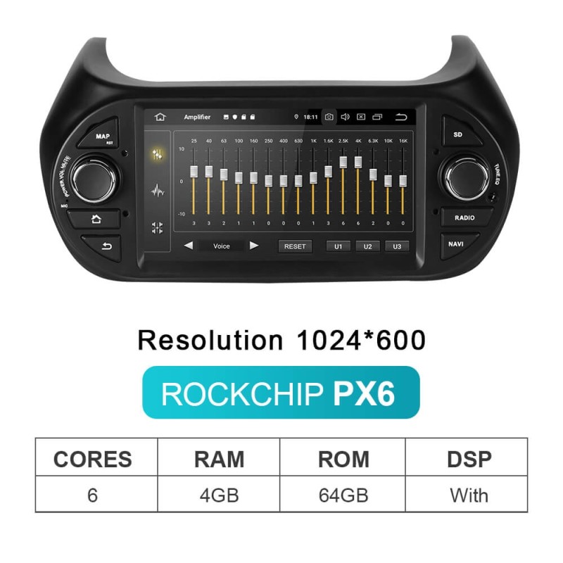 Isudar 1 Din Auto radio 4+64G Android 10 For For FIAT/Fiorino/Qubo/Citroen/Nemo/Peugeot/Bipper