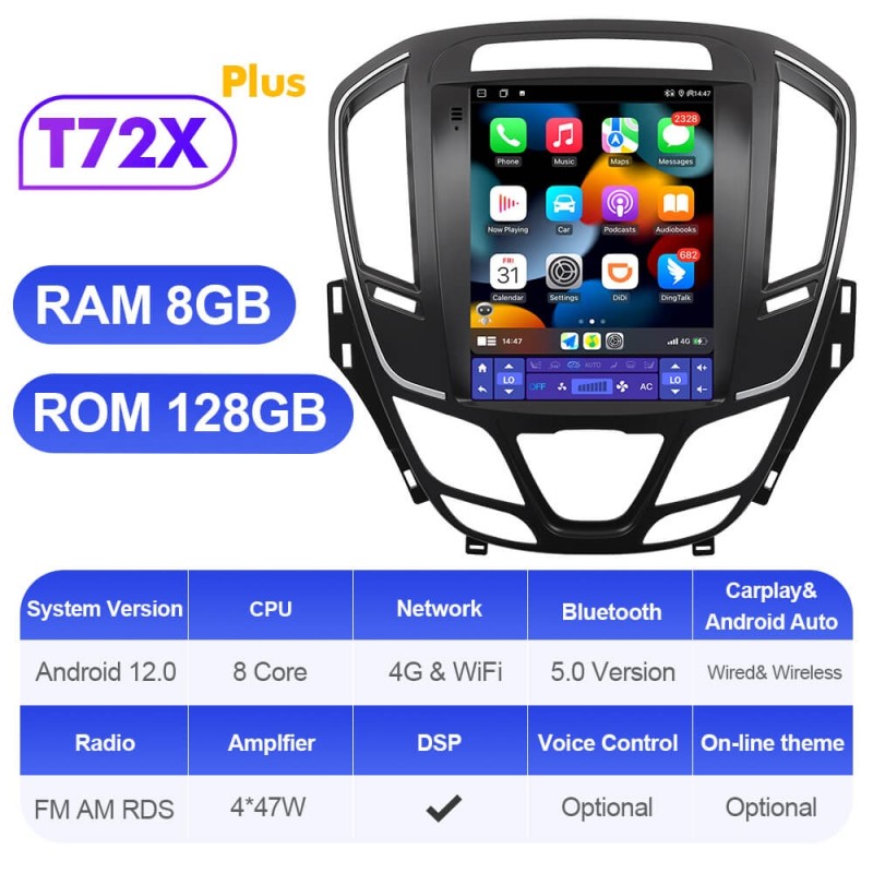 ISUDAR Android 12 Car Radio for Opel Insignia 2014-2018 with Tesla sytle screen