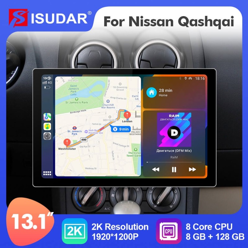 ISUDAR 2K 13.1 Inch Android 12 4G Sim Card Car Radio For Nissan Qashqai J10 2006-2013