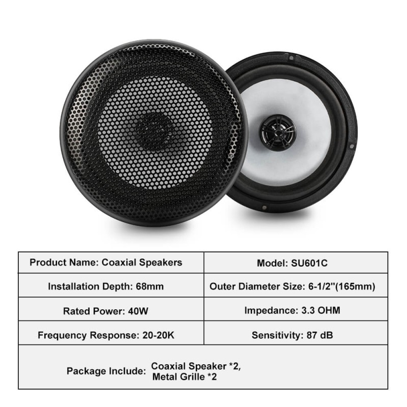 ISUDAR SU601C Car Coaxial Hifi Speakers 2 Pcs 6.5 Inch 2 Way Vehicle Door