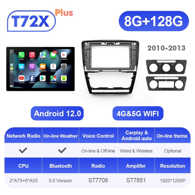 ISUDAR 13.1'' Android 12 Car Multimedia Radio Carplay Player For Skoda Octavia A5 2009 2010 2012 2013