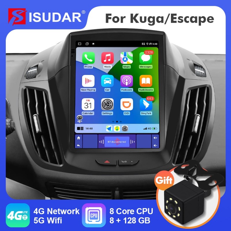 ISUDAR Upgraded Android 12 Car Radio For Ford Kuga 2 Escape 3 C-Max 2012-2019 Multimedia 2 Din Tesla Vertical Screen