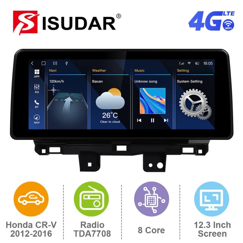 12.3 Inch Android 12 Apple Carplay Car Stero For Honda CRV 2012-2016