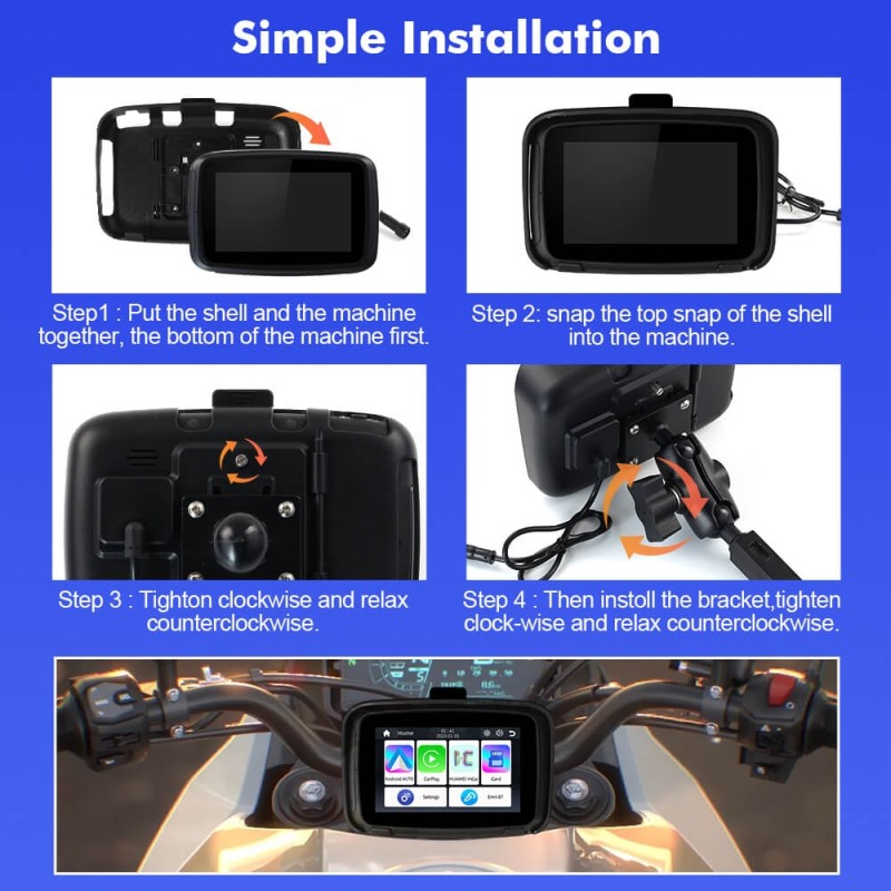 Wireless Apple Portable Carplay Motorcycle Android Auto, 5'' IPS Touch Screen for Motorcycle GPS Navigator Google Assistant