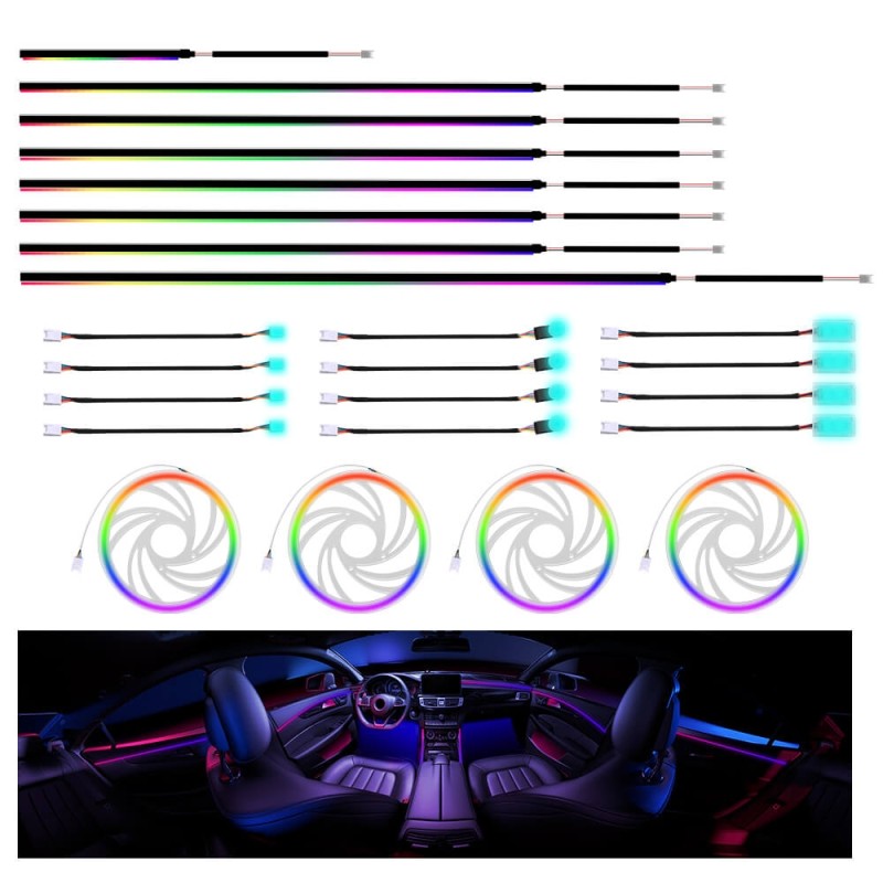 20 in 1  LED Symphony Flowing Colorful Interior Gradient Lamp Atmosphere for Car inside automotive neon fiber optic strip DIY