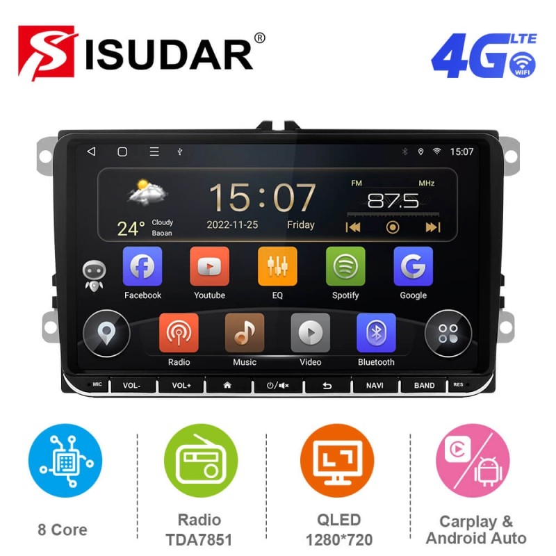 Isudar VW0907-T72/T68/T19 NEW UPGRADE! 9 Inch1 Din 1280*720P Auto Radio For Skoda/VW/Volkswagen/POLO/PASSAT/Golf/Tiguan/Jetta/Touran