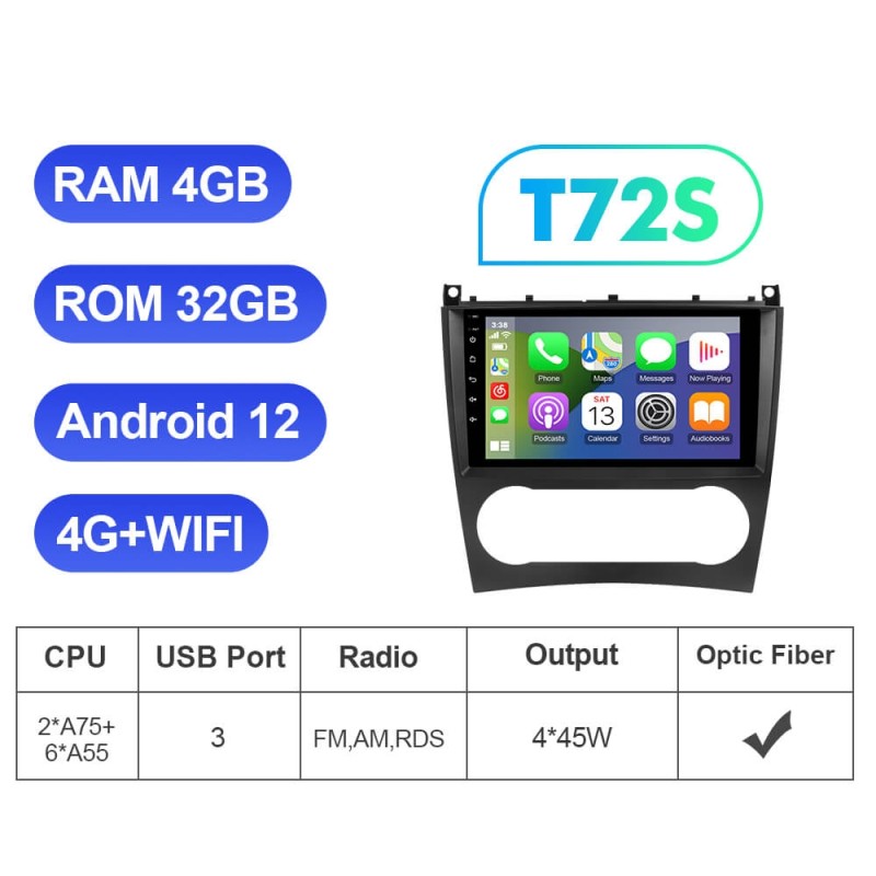 ISUDAR For Mercedes-Benz C Class W203 CLK-CLASS C209 2005-2009 Android QLED 1280*720P Car Multimedia RDS Stereo