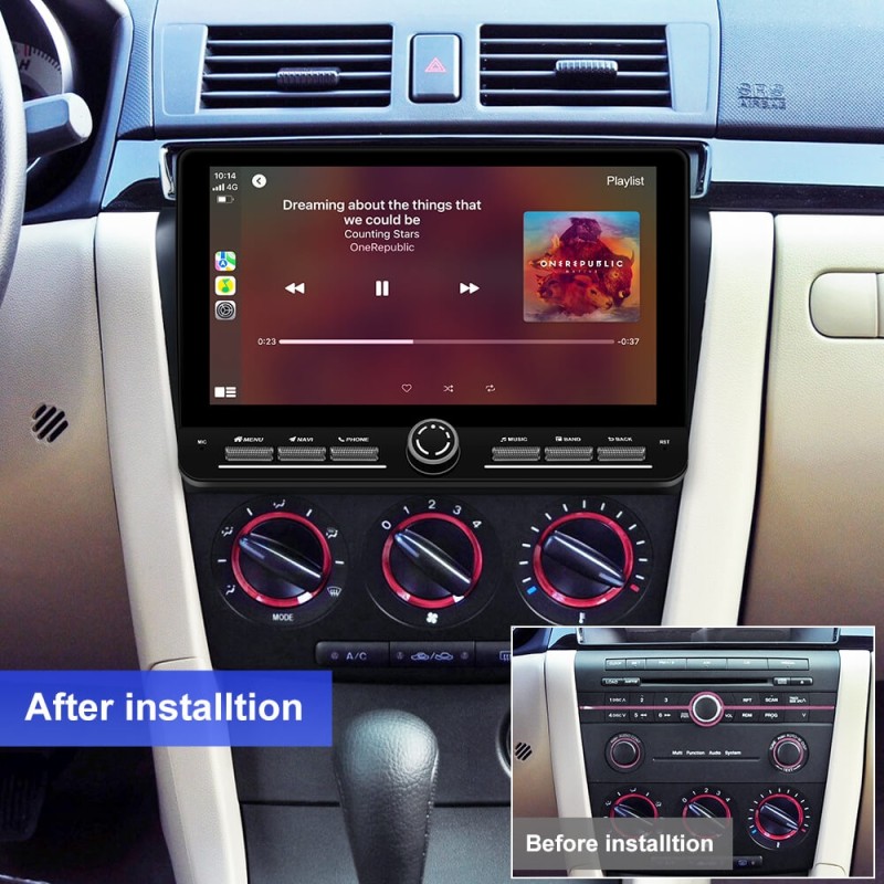 10 inch Android 14 New Design Angle Key 2.0 Touch Screen Car Radio Button Car Stereo For Mazda 3 2004-2009