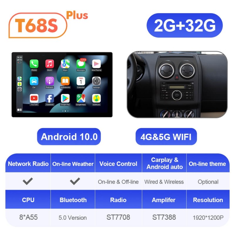 ISUDAR 2K 13.1 Inch Android 12 4G Sim Card Car Radio For Nissan Qashqai J10 2006-2013