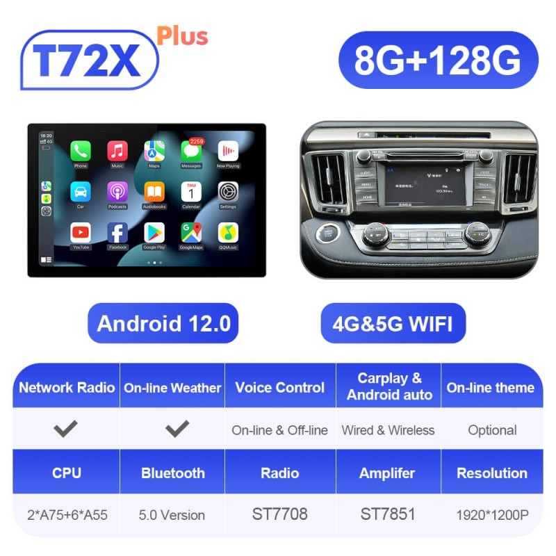 ISUDAR 2K 13.1'' 8 Core Android 12 Car Multimedia Radio Player For Toyota RAV4 4 XA40 5 XA50 2012-2018
